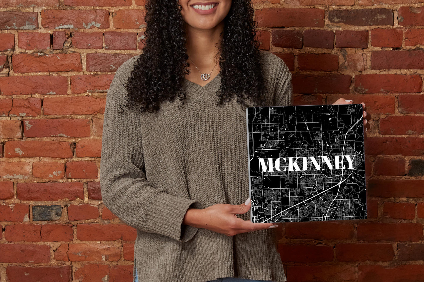 Minimalistic B&W Texas Mckinney Map | Wood Block | Eaches | Min 2