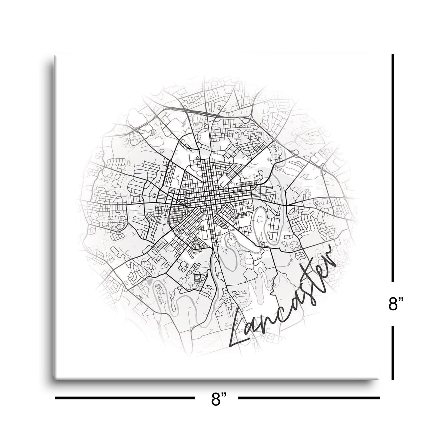 Minimalistic B&W Pennsylvania Lancaster Circle Map | Hi-Def Glass Art | Eaches | Min 2