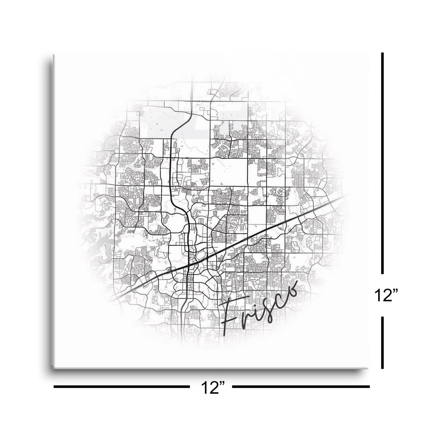 Minimalistic B&W Texas Frisco Circle Map | Hi-Def Glass Art | Eaches | Min 1