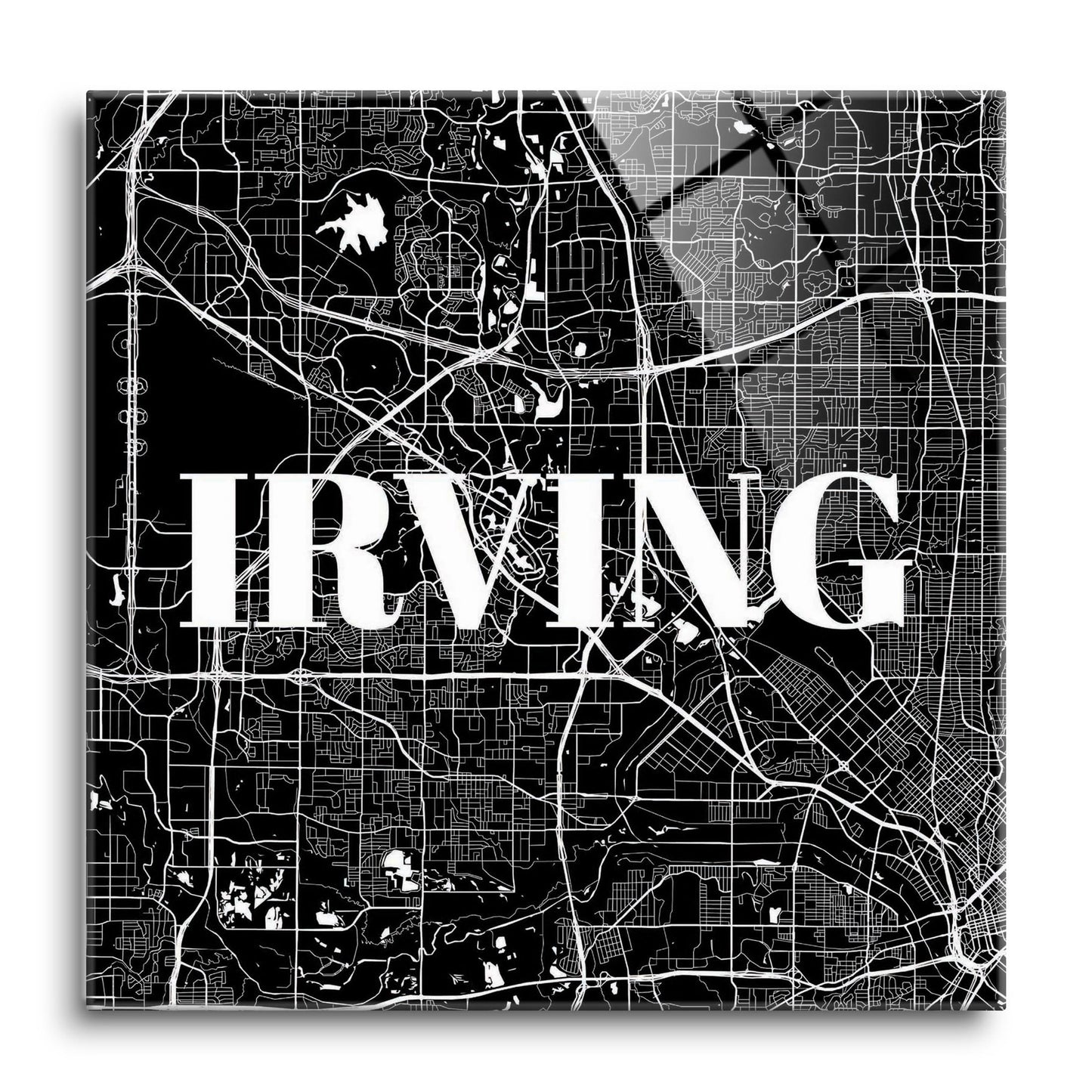 Minimalistic B&W Texas Irving Map | Hi-Def Glass Art | Eaches | Min 1