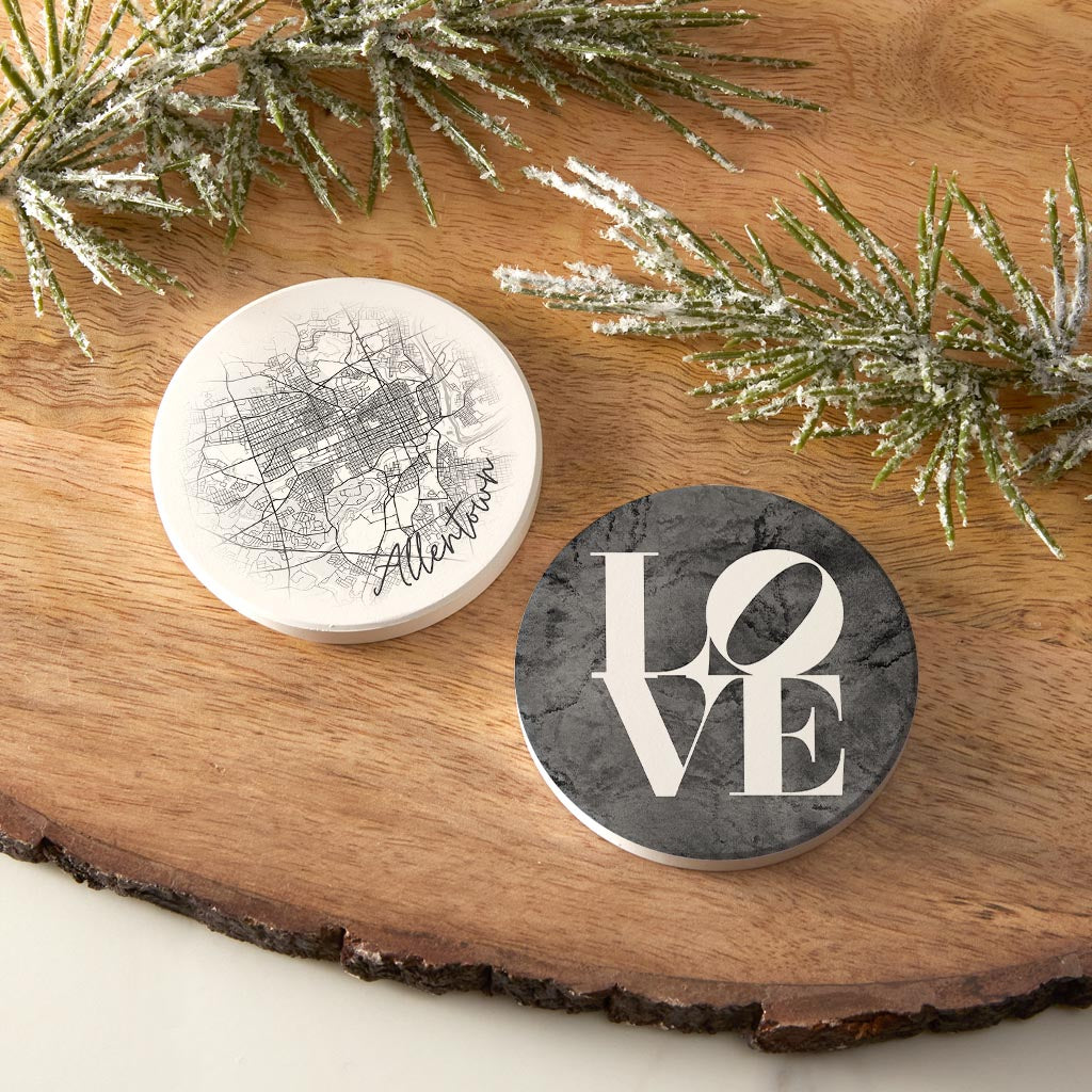 Minimalistic B&W Pennsylvania Alentown Circle Love| Absorbent Car Coasters | Set of 2 | Min 4