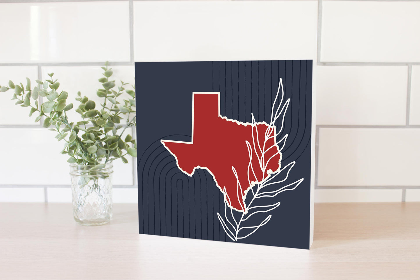 Modern Minimalist Texas Colors Shape Leaf | Wood Block | Eaches | Min 2