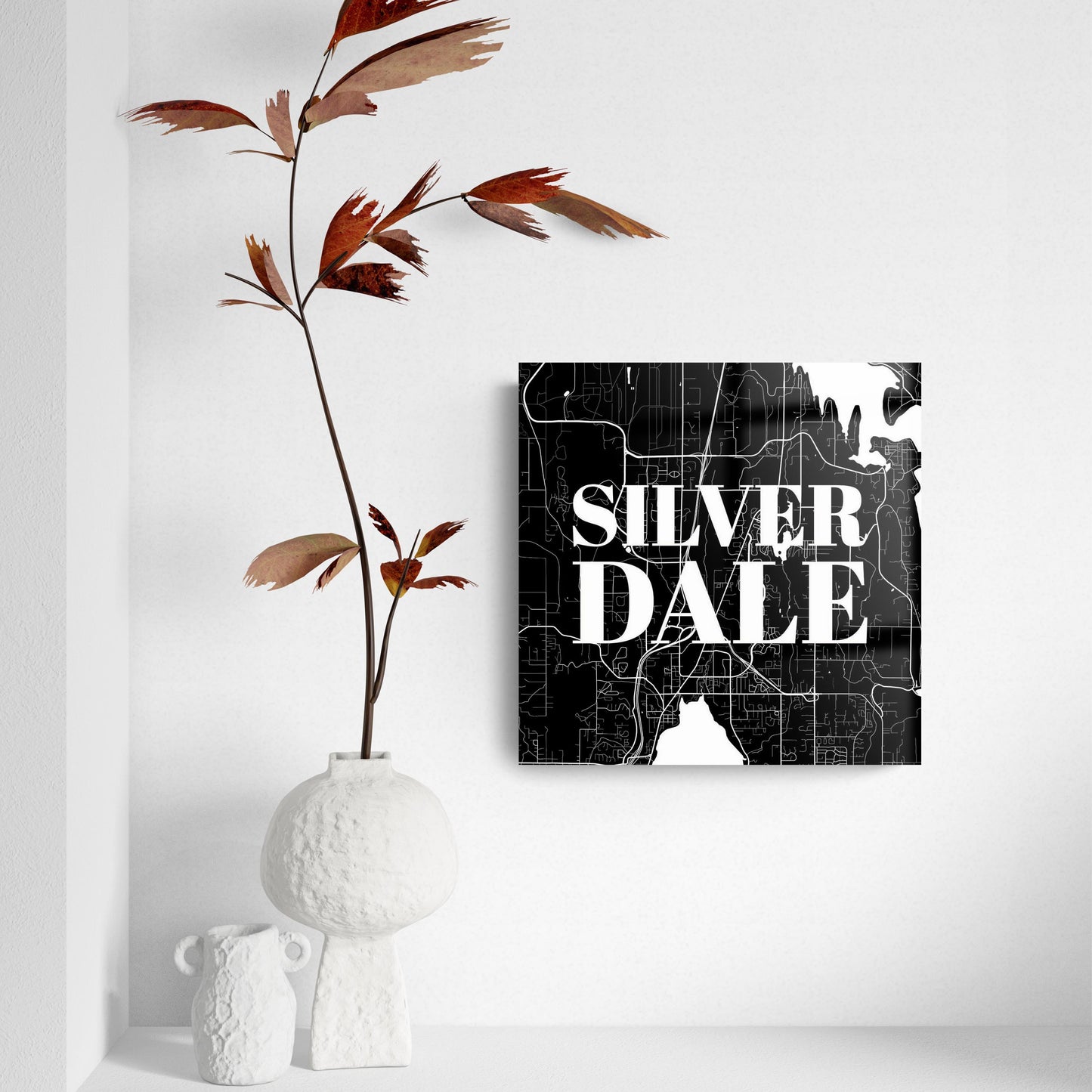 Minimalistic B&W Washington Silverdale Map | Hi-Def Glass Art | Eaches | Min 2
