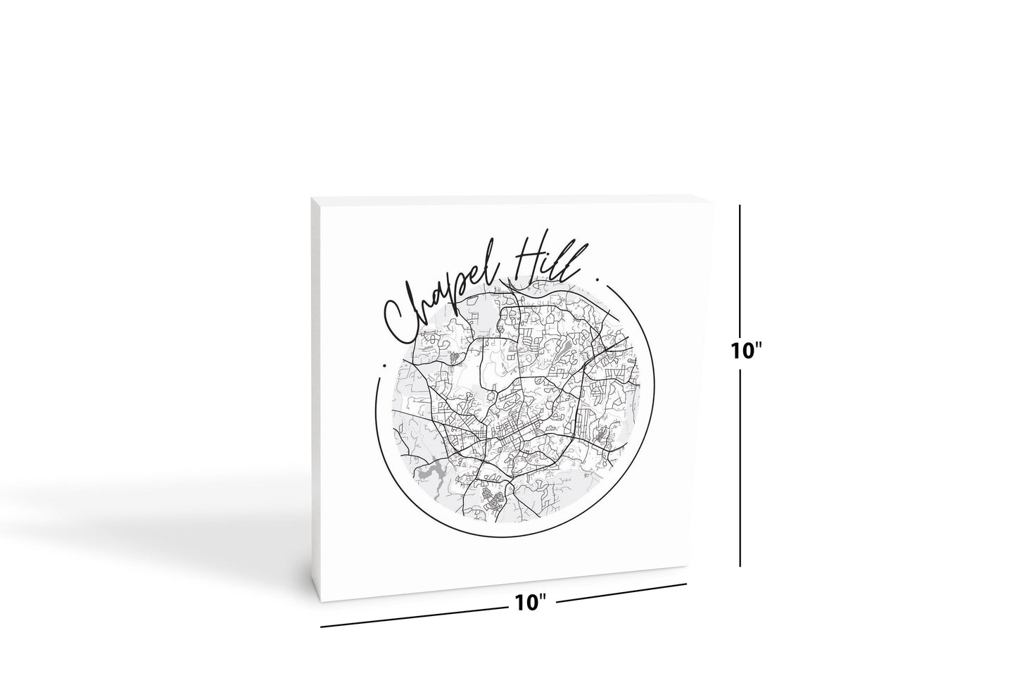 Minimalistic B&W North Carolina Chapel Hill Circle Map | Wood Block | Eaches | Min 2