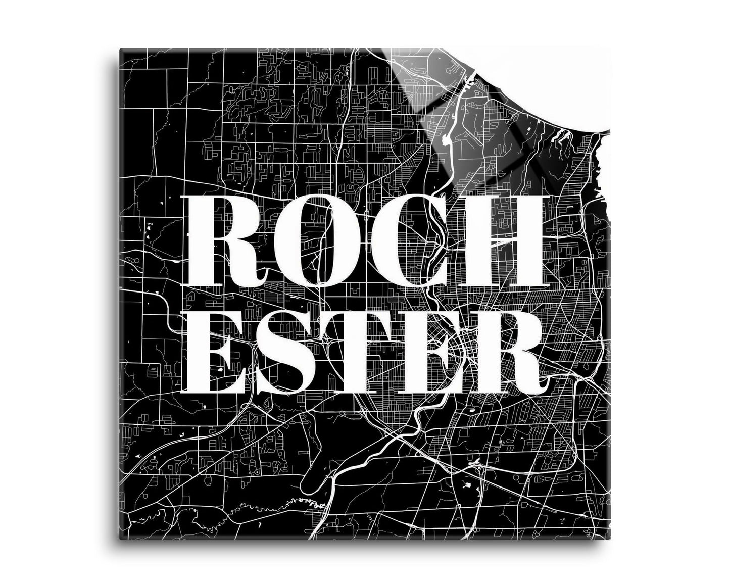 Minimalistic B&W New York Rochester Map | Hi-Def Glass Art | Eaches | Min 2