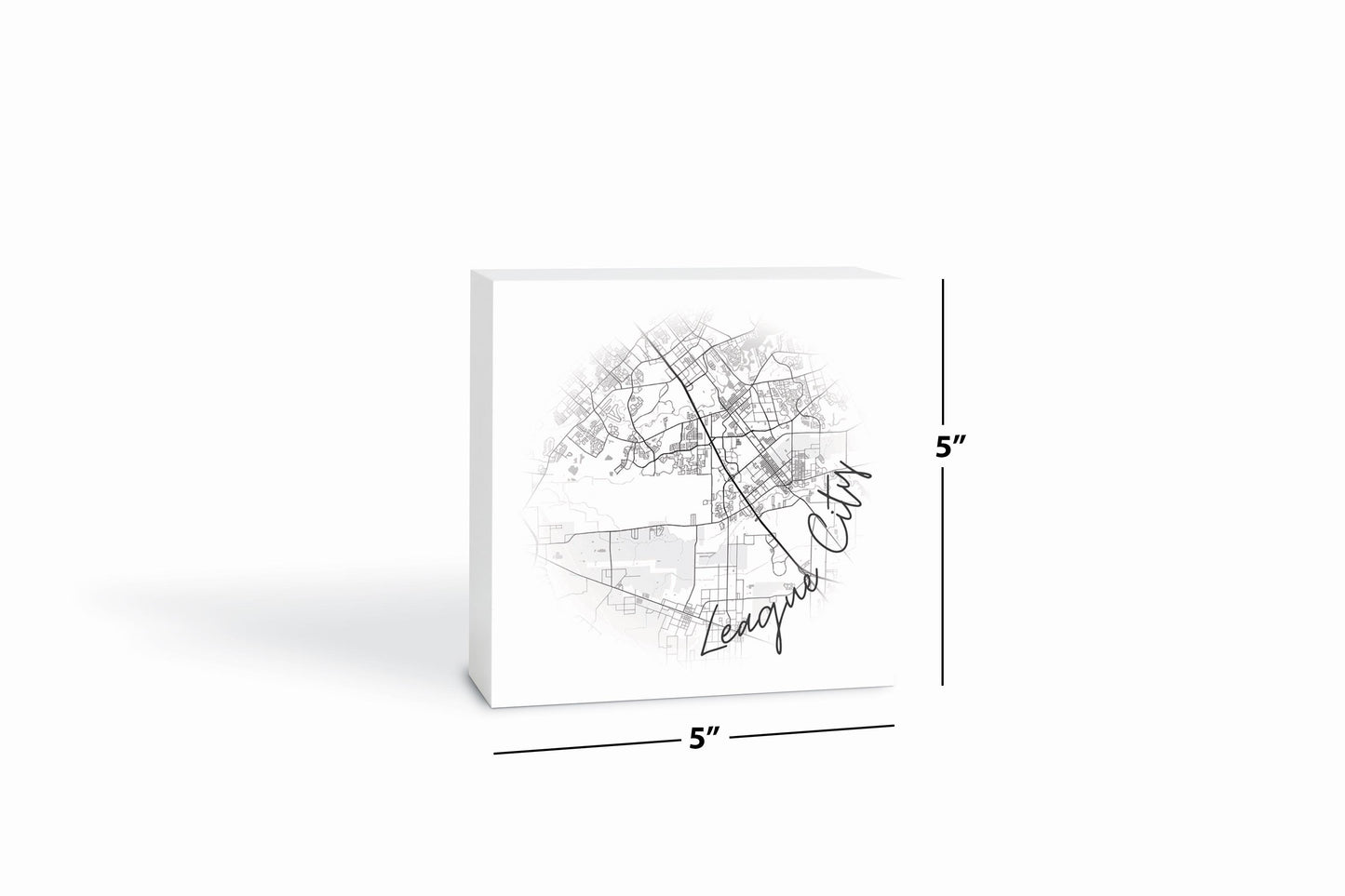 Minimalistic B&W Texas League City Circle Map | Wood Block | Eaches | Min 4