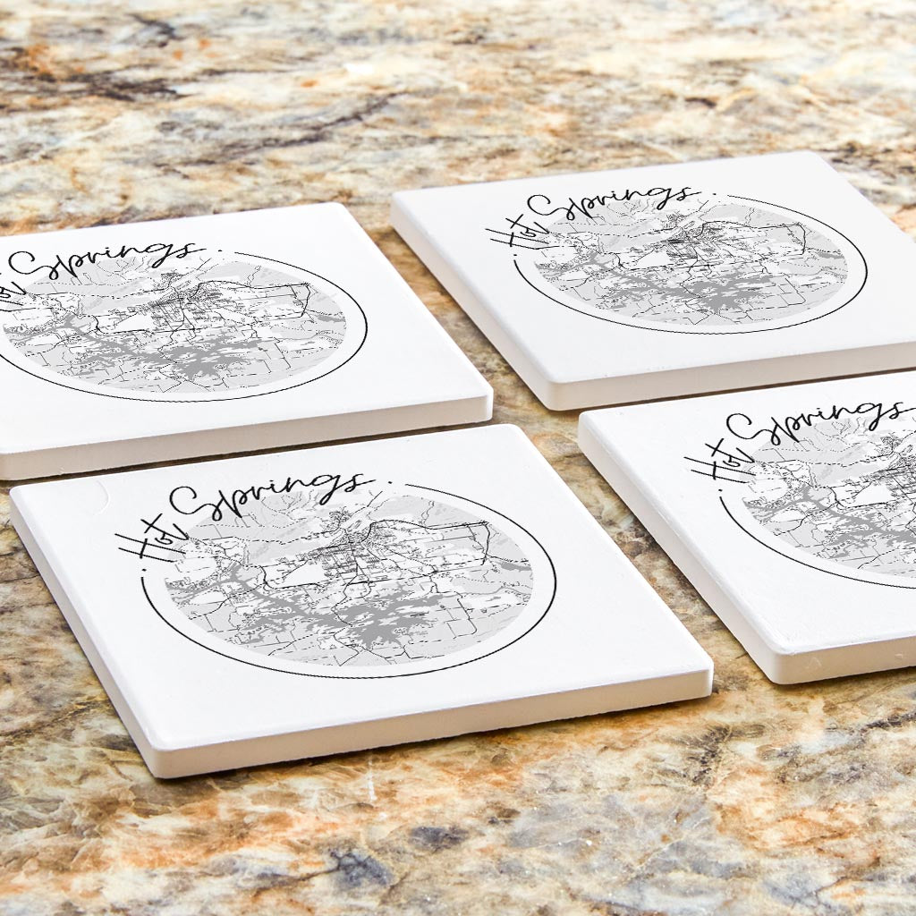 B&W Minimalist Arkansas Hot Springs Circle Map | Absorbent Coasters | Set of 4 | Min 2