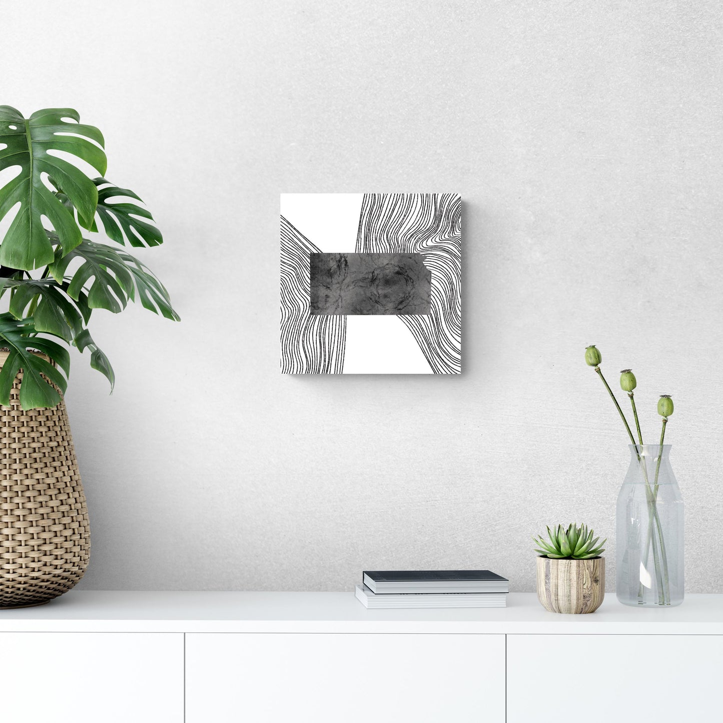 Minimalist B&W Kansas State With Fluid Lines | Wood Sign | Eaches | Min 2