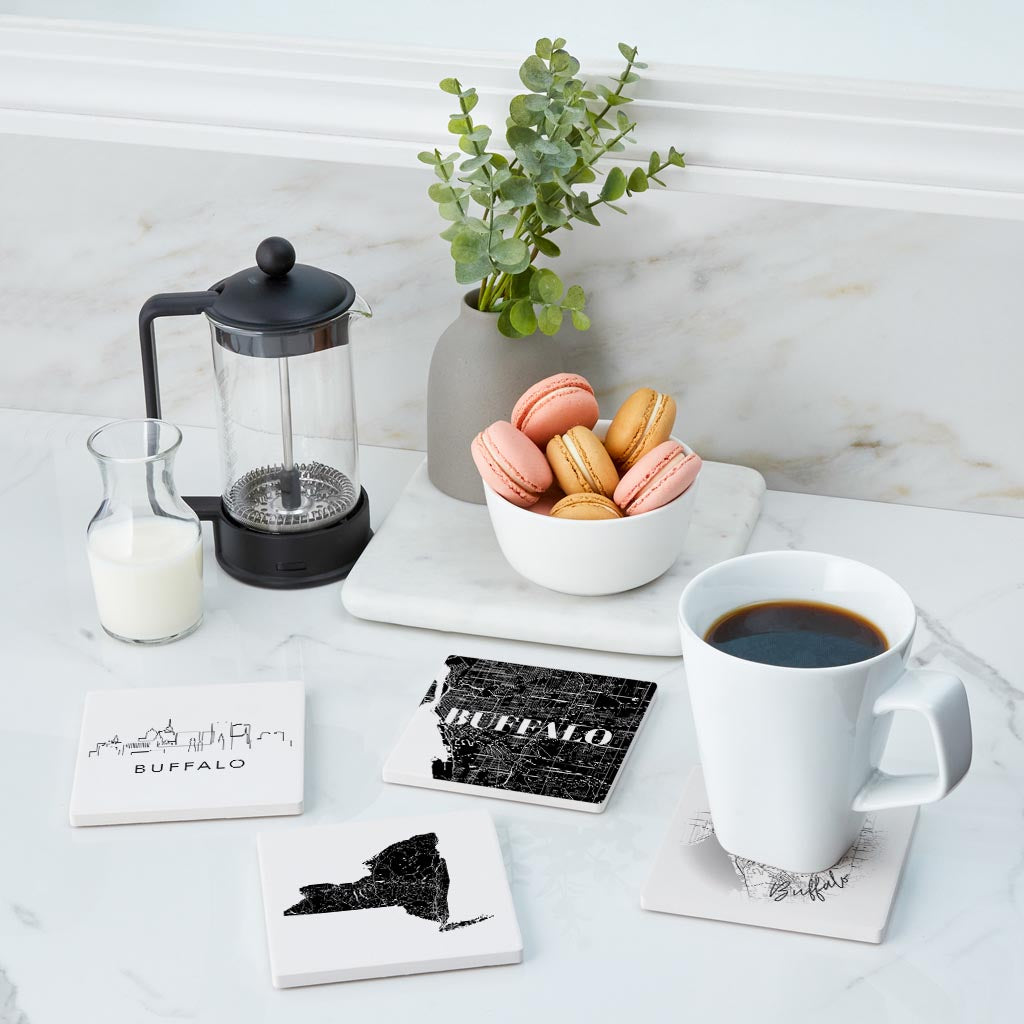 Minimalistic B&W New York Buffalo State | Absorbent Coasters | Set of 4 | Min 2