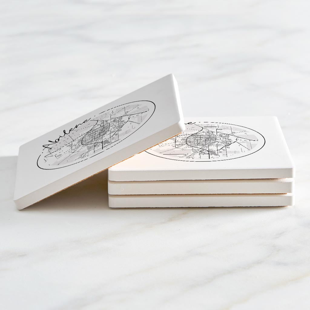 Minimalist B&W Texas Abilene Circle Map | Absorbent Coasters | Set of 4 | Min 2