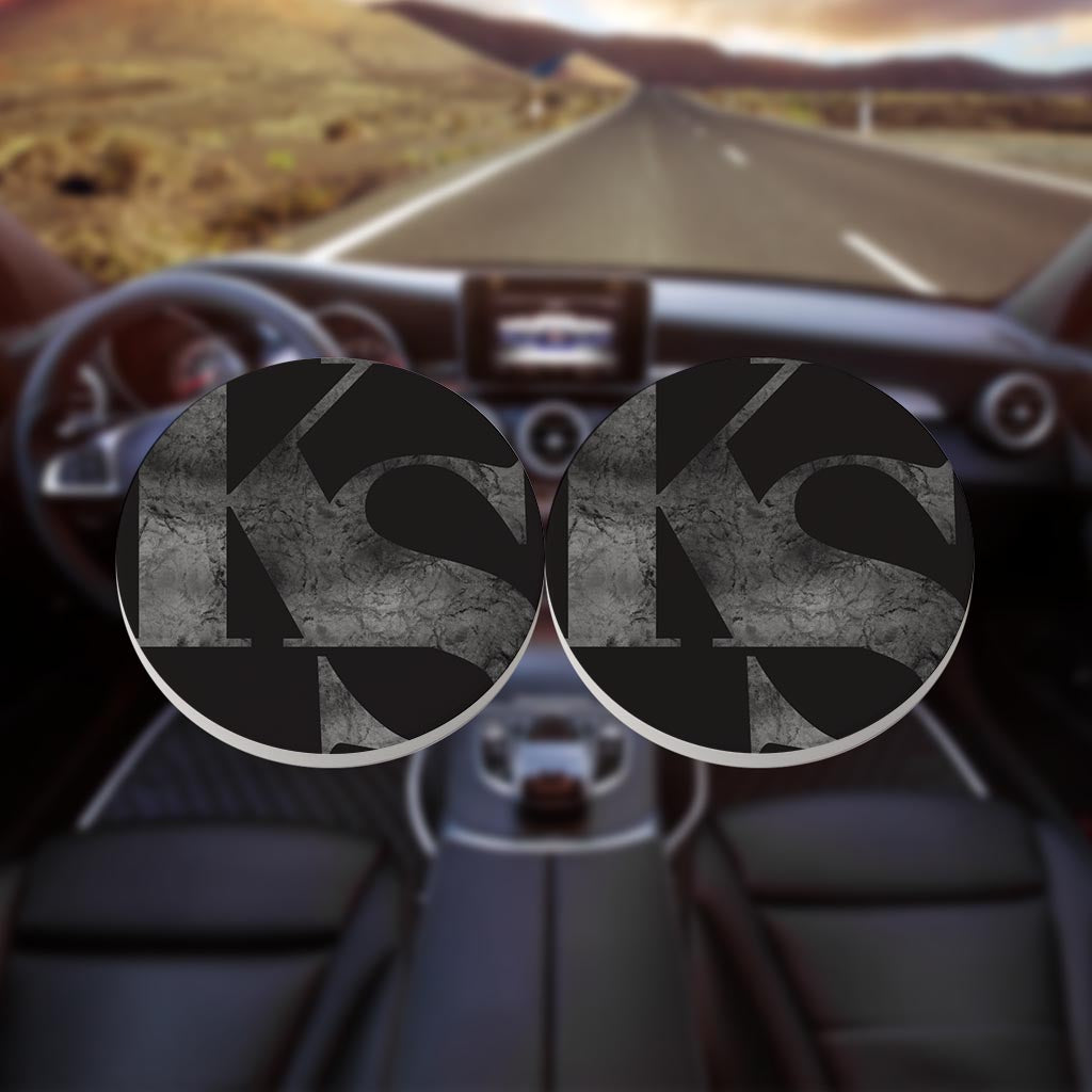 Minimalist B&W Kansas Black Initials | Absorbent Car Coasters | Set of 2 | Min 4