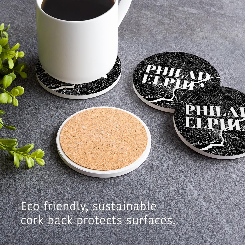 Minimalistic B&W Pennsylvania Philadelphia Map | Absorbent Coasters | Set of 4 | Min 2