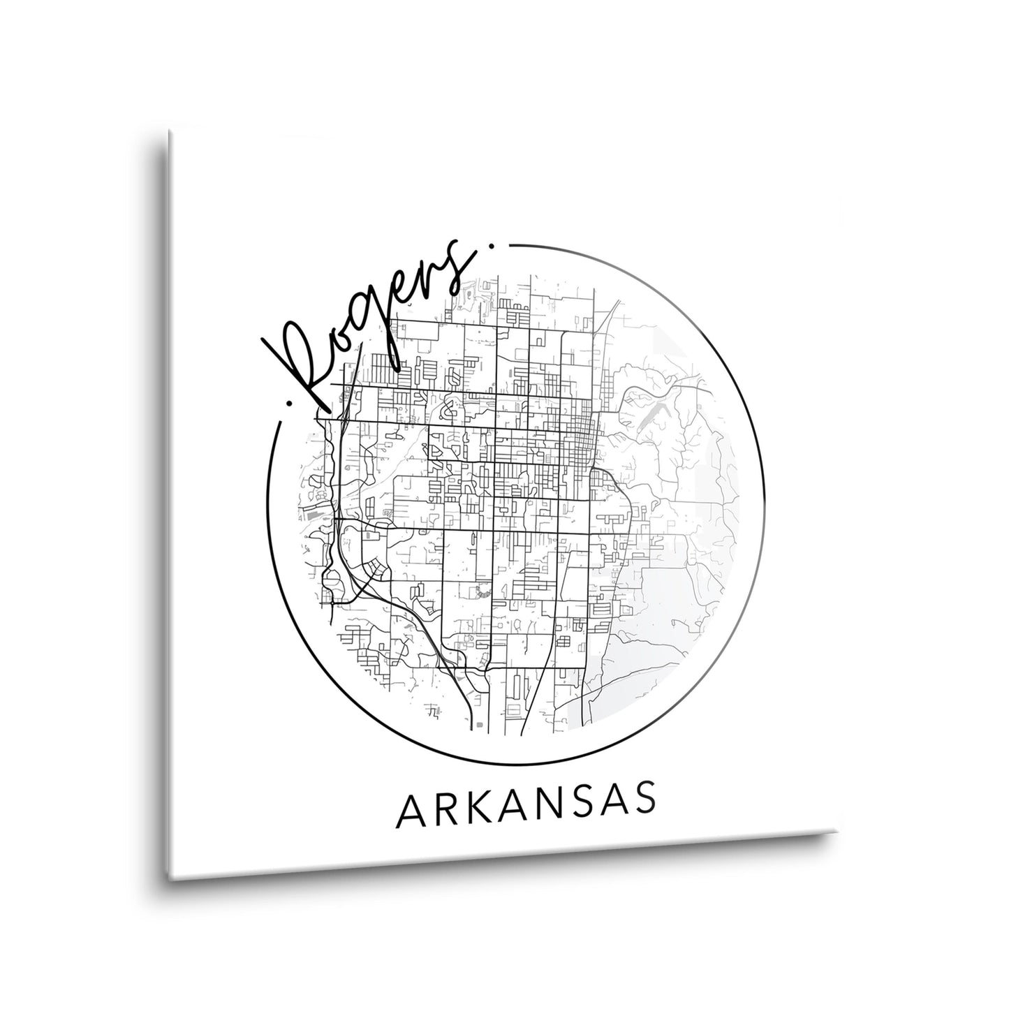Minimalist B&W Arkansas Rogers Circle Map State | Hi-Def Glass Art | Eaches | Min 2
