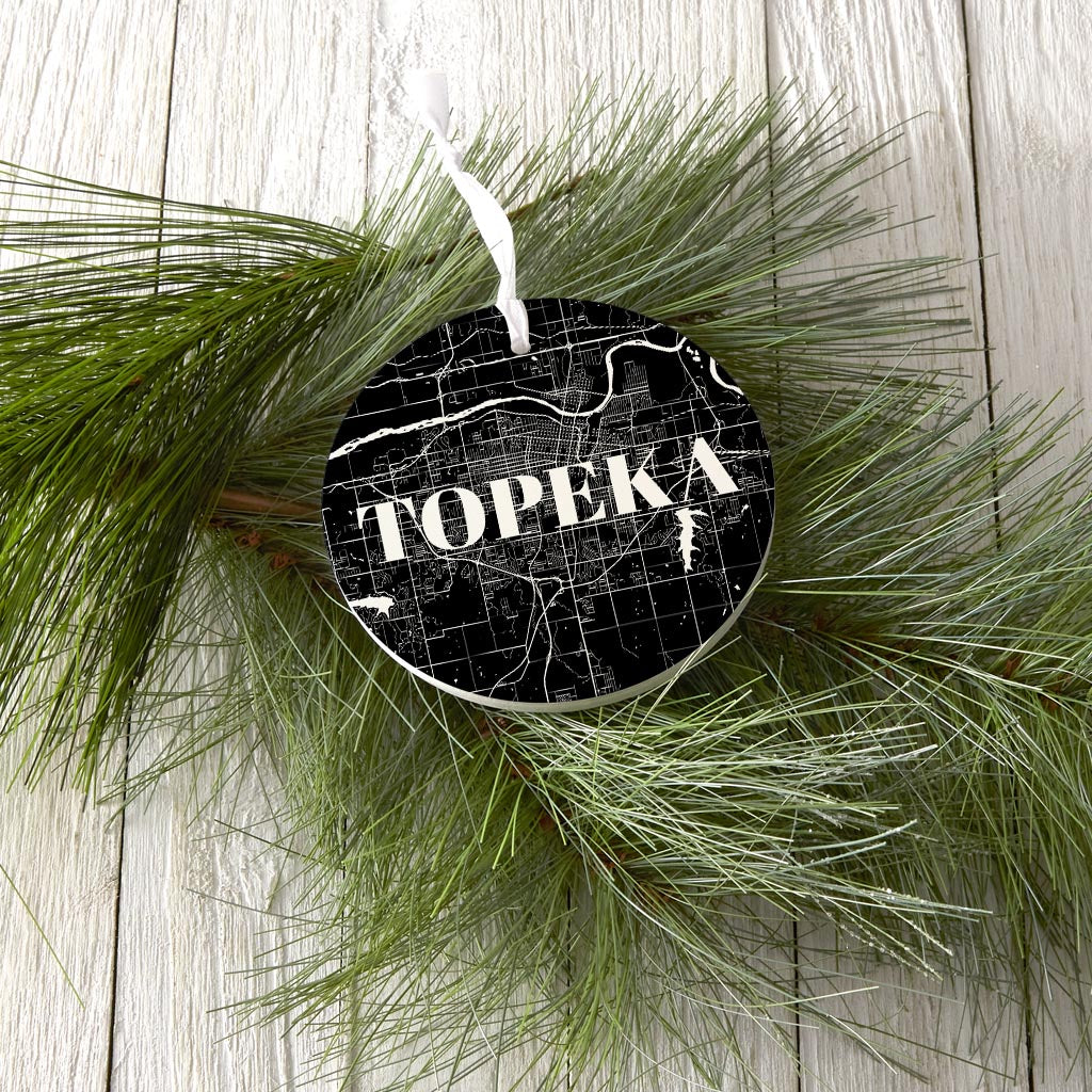 Minimalist B&W Kansas Topeka Map | Wood Ornament | Eaches | Min 6