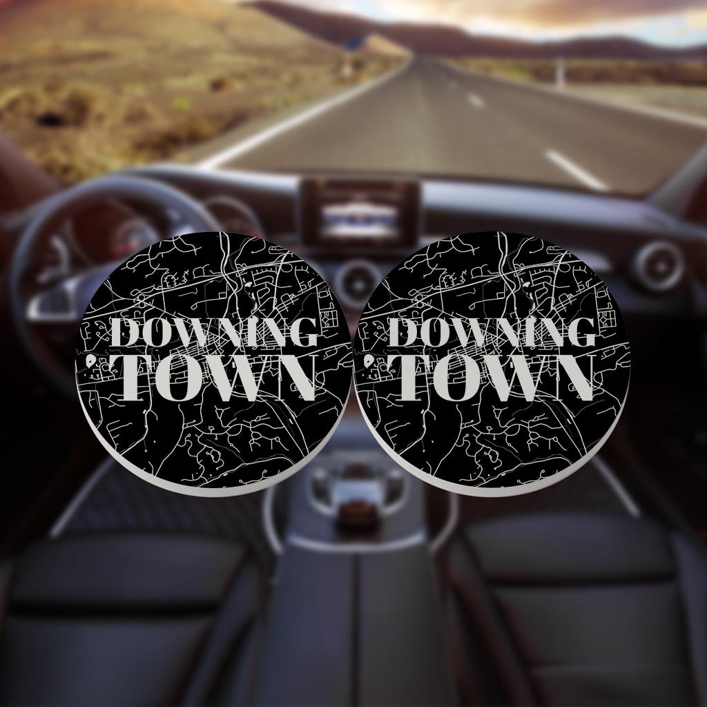 Minimalistic B&W Pennsylvania Downingtown Map| Absorbent Car Coasters | Set of 2 | Min 4