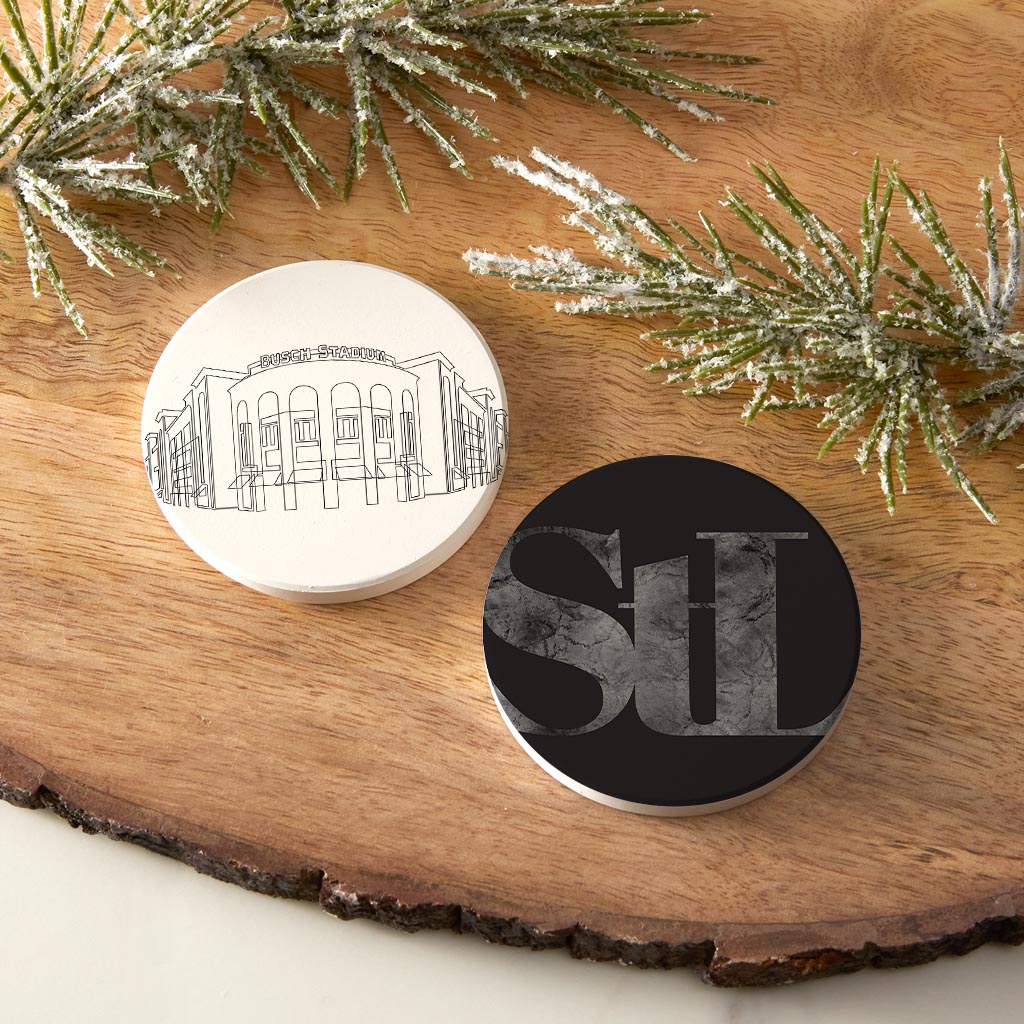 Minimalist B&W Missouri Busch Stadium Stl| Absorbent Car Coasters | Set of 2 | Min 4