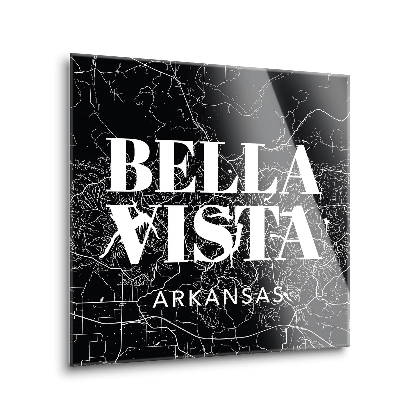 Minimalist B&W Arkansas Bella Vista Map State | Hi-Def Glass Art | Eaches | Min 1