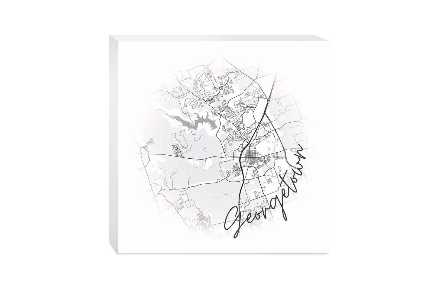 Minimalistic B&W Texas Georgetown Circle Map | Wood Block | Eaches | Min 2