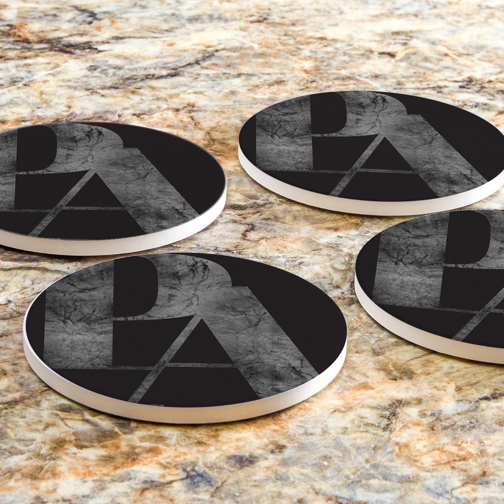 Minimalistic B&W Pennsylvania Black Initials | Absorbent Coasters | Set of 4 | Min 2