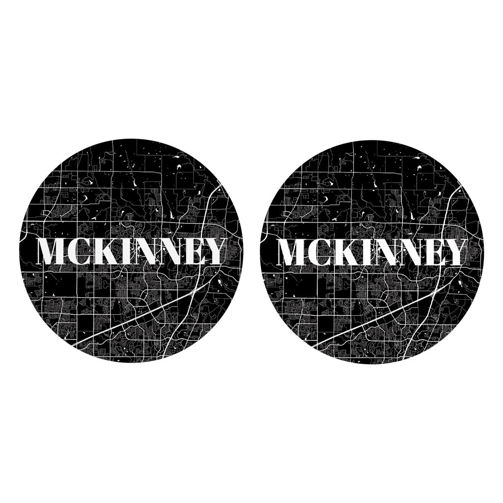 Minimalistic B&W Texas Mckinney Map | Absorbent Car Coasters | Set of 2 | Min 4