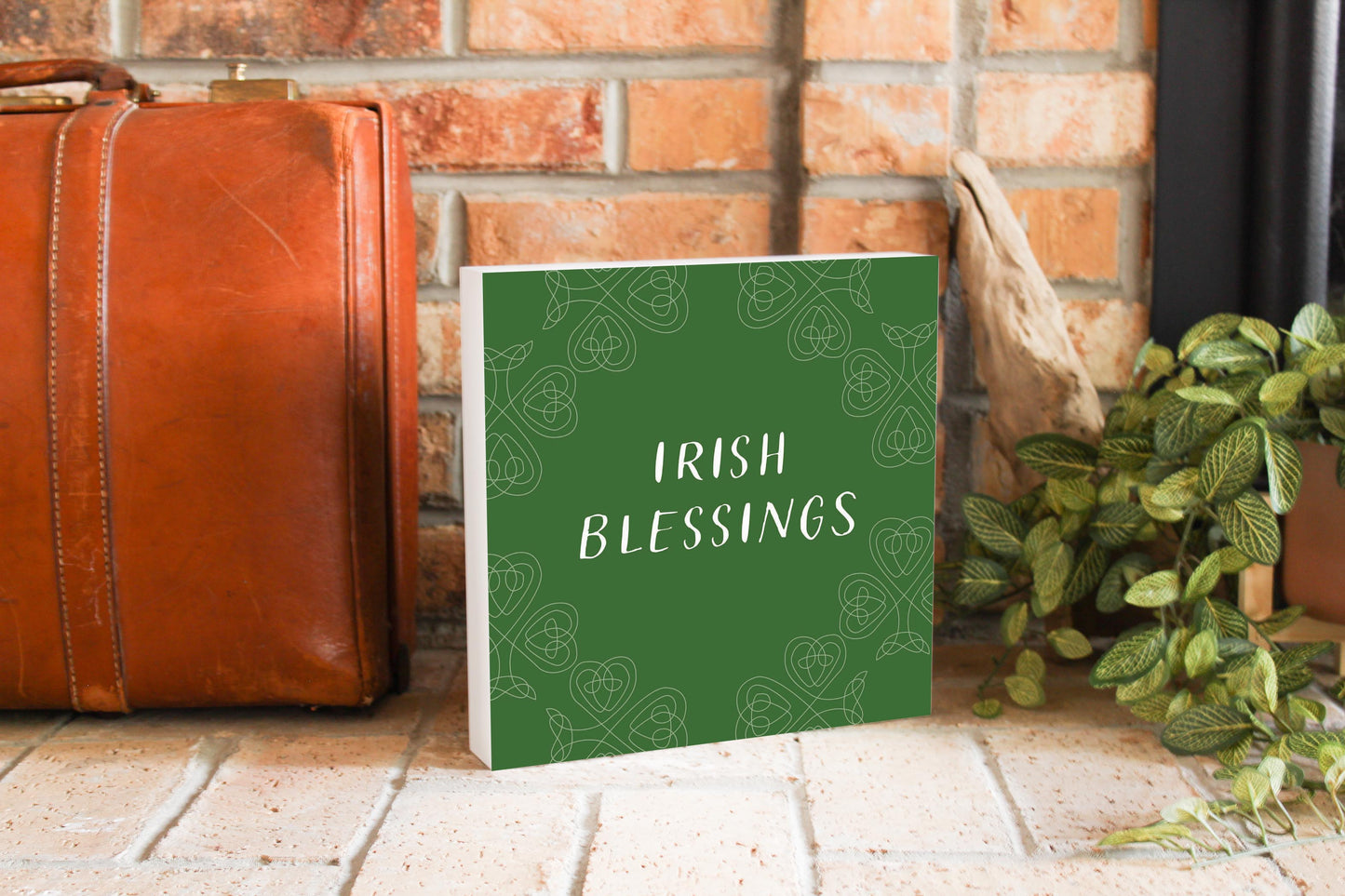 Dark Green Shamrock Irish Blessings | Wood Block | Eaches | Min 2