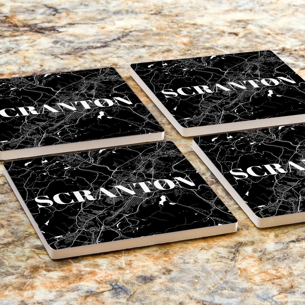 Minimalistic B&W Pennsylvania Scranton Map| Absorbent Coasters | Set of 4 | Min 2