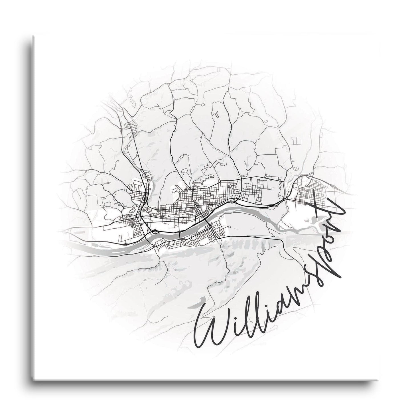 Minimalistic B&W Pennsylvania Williamsport Circle Map | Hi-Def Glass Art | Eaches | Min 1