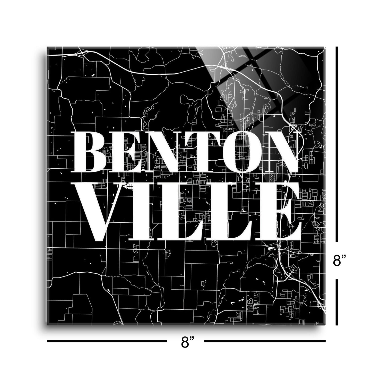 Minimalist B&W Arkansas Bentonville Map | Hi-Def Glass Art | Eaches | Min 2