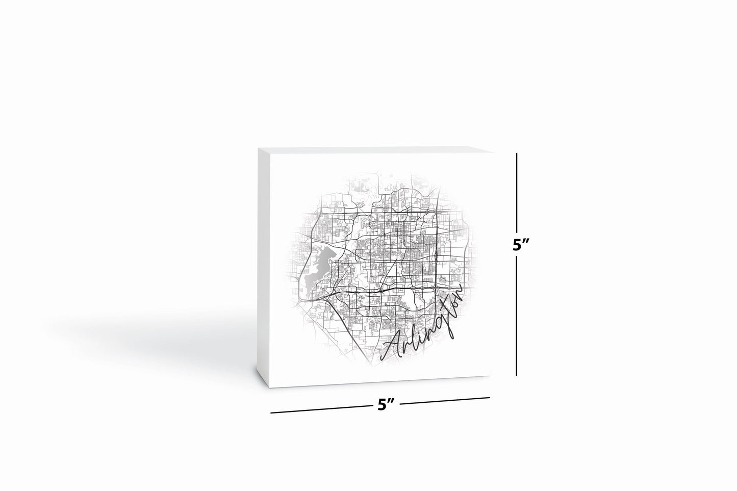 Minimalistic B&W Texas Arlington Circle Map | Wood Block | Eaches | Min 4