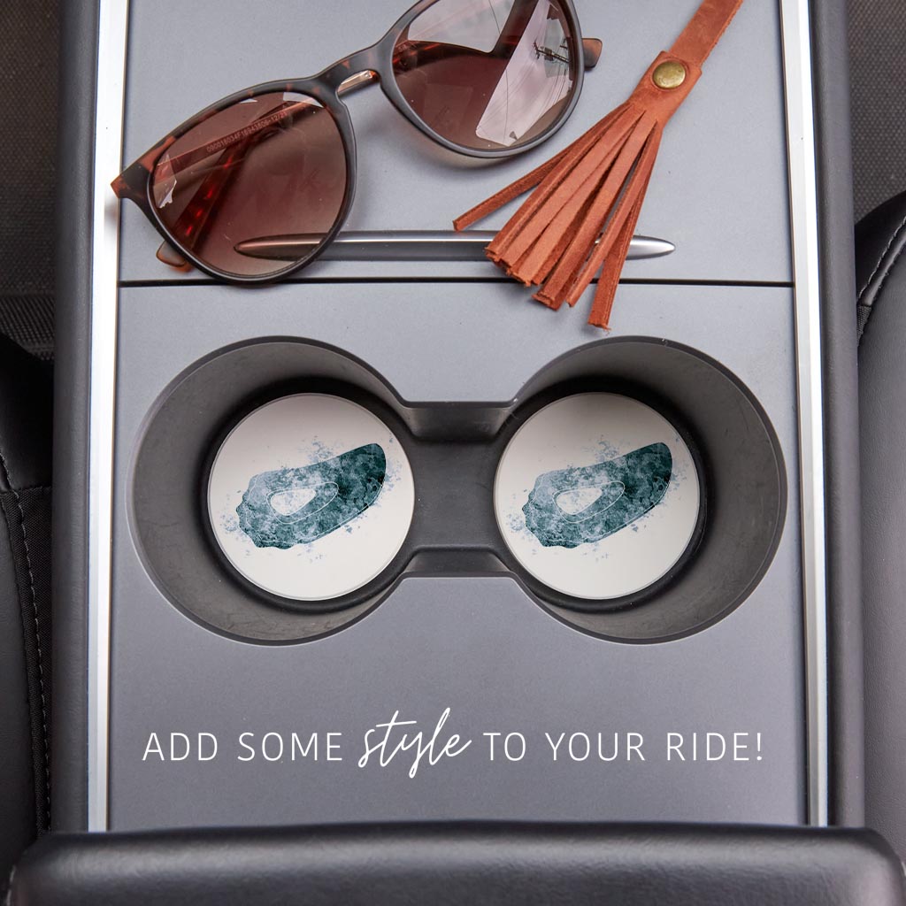 Blue White Water Color Oyster | Absorbent Car Coasters | Set of 2 | Min 4