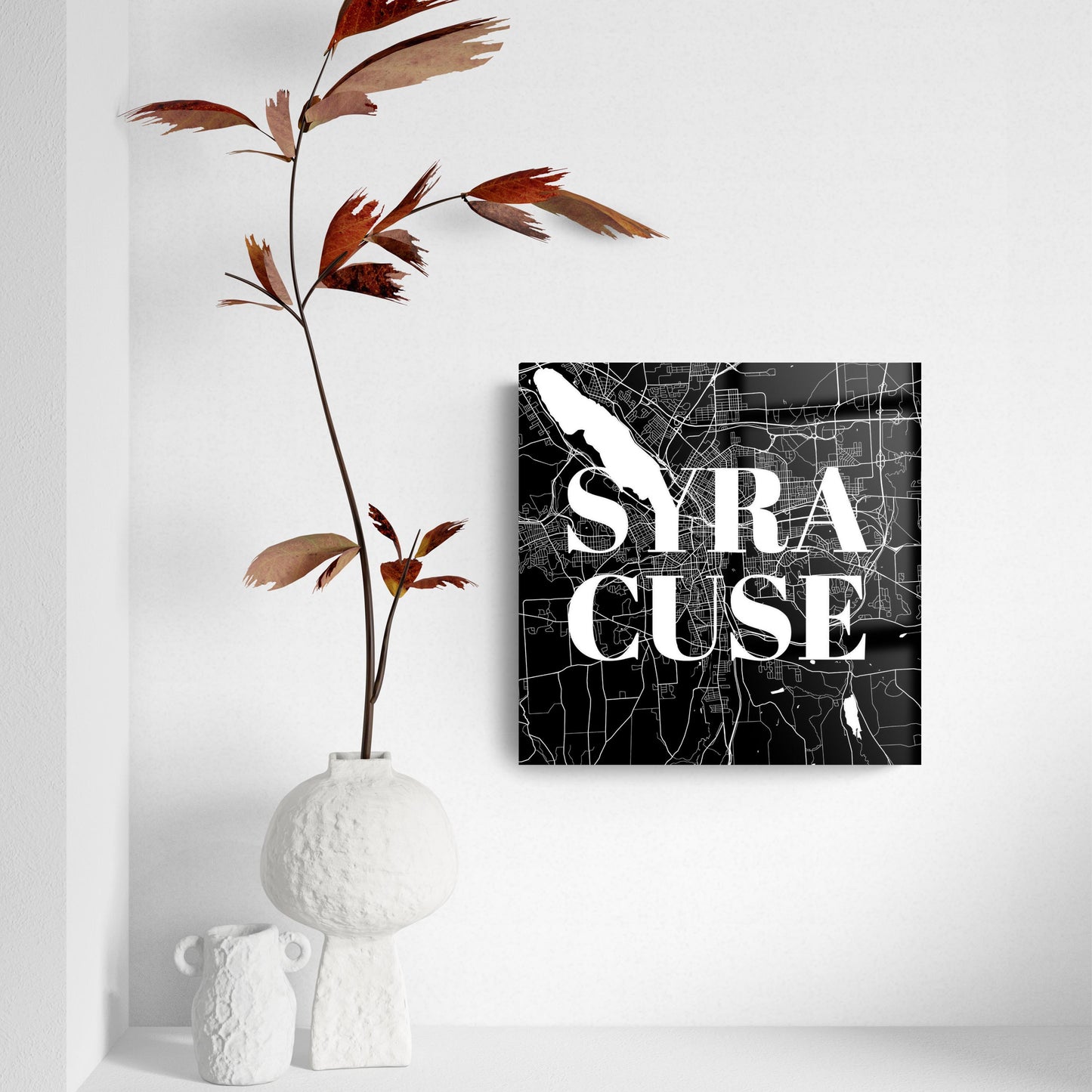 Minimalistic B&W New York Syracuse Map | Hi-Def Glass Art | Eaches | Min 2