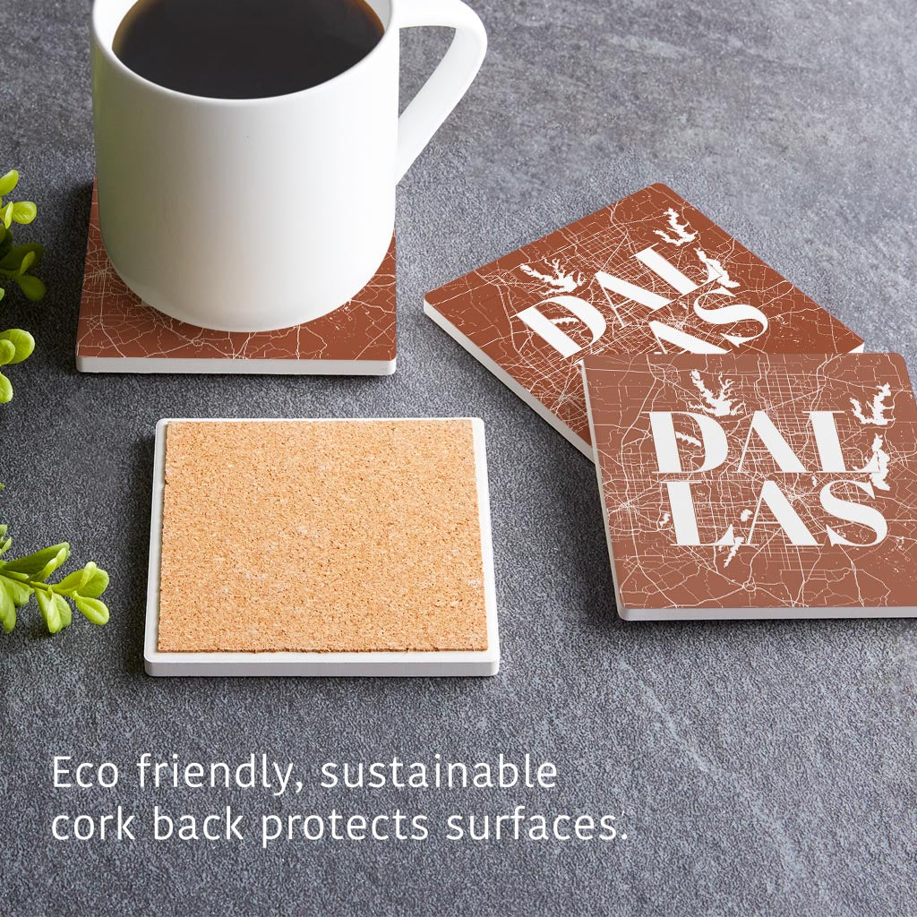 Modern Minimalist Dallas Texas Map| Absorbent Coasters | Set of 4 | Min 2