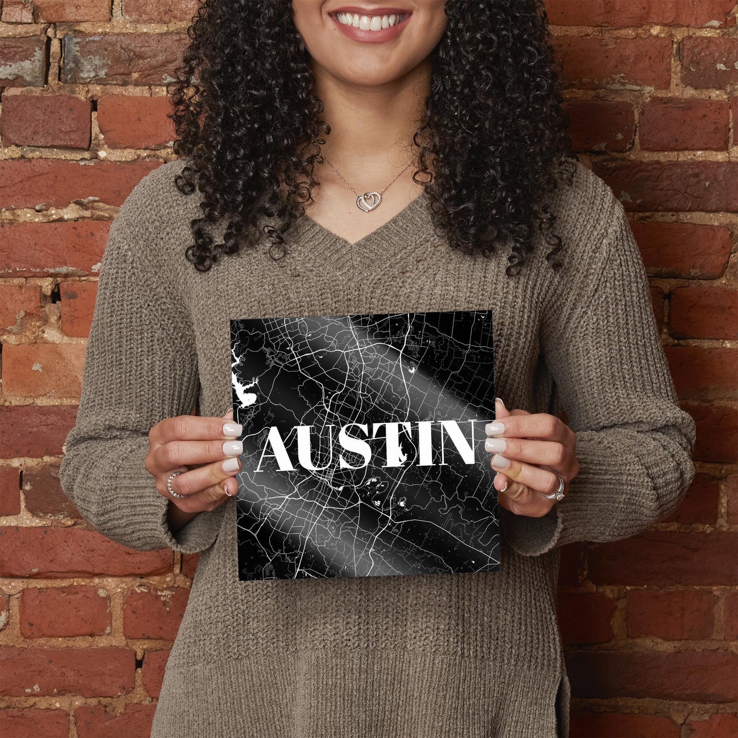 Minimalistic B&W Texas Austin Map | Hi-Def Glass Art | Eaches | Min 2