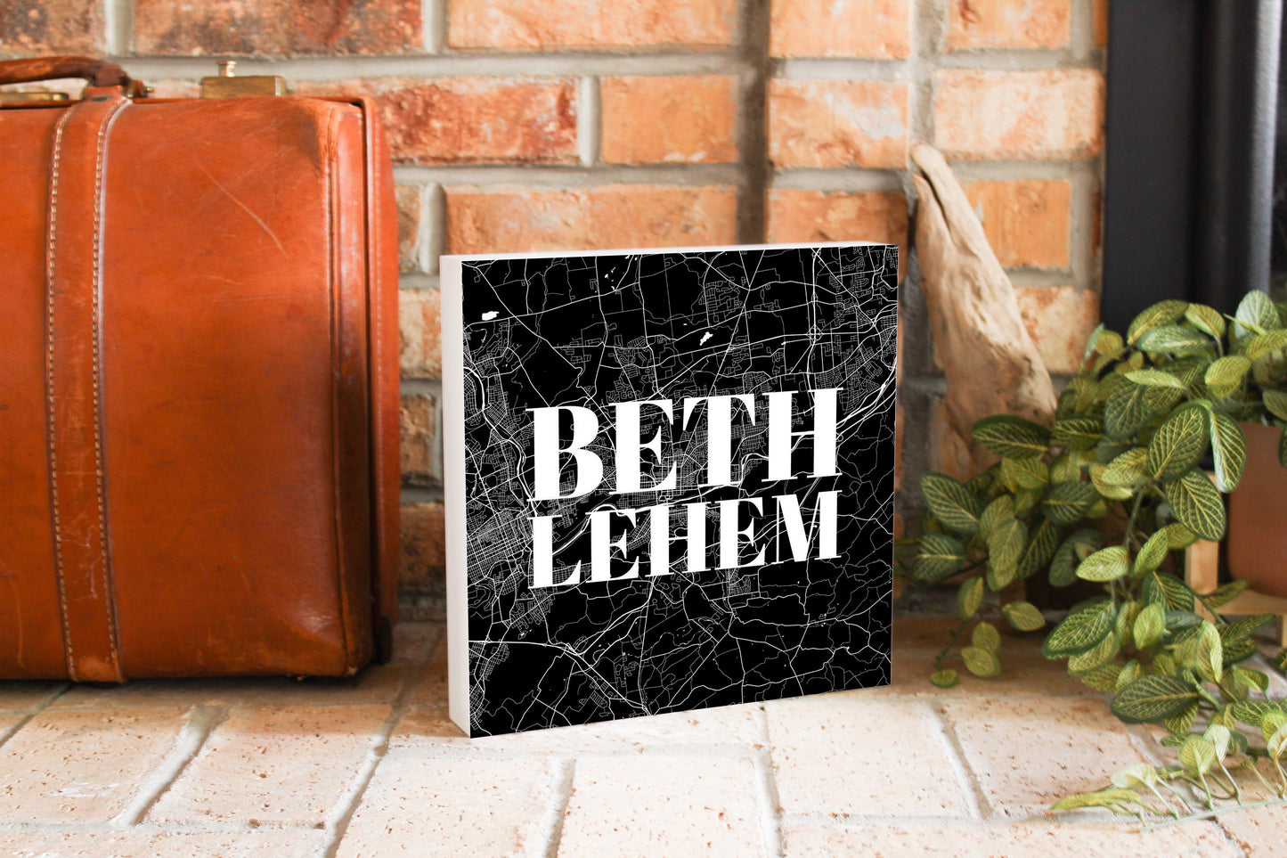 Minimalistic B&W Pennsylvania Bethlehem Map | Wood Block | Eaches | Min 2