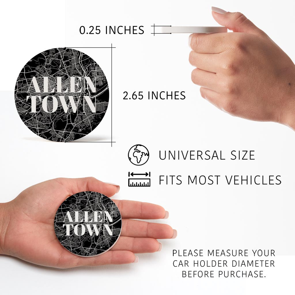 Minimalistic B&W Pennsylvania Allentown Map | Absorbent Car Coasters | Set of 2 | Min 4