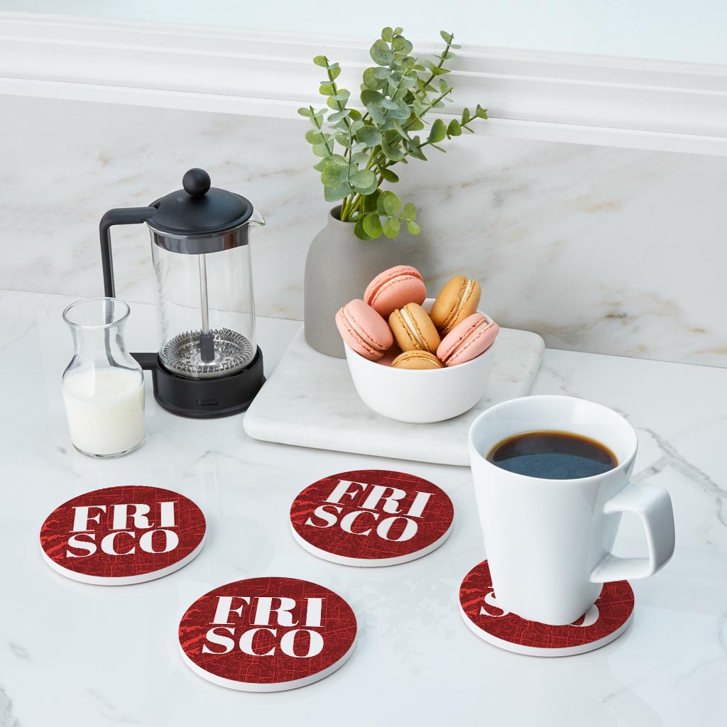 Modern Minimalist Texas Colors Frisco Map | Absorbent Coasters | Set of 4 | Min 2
