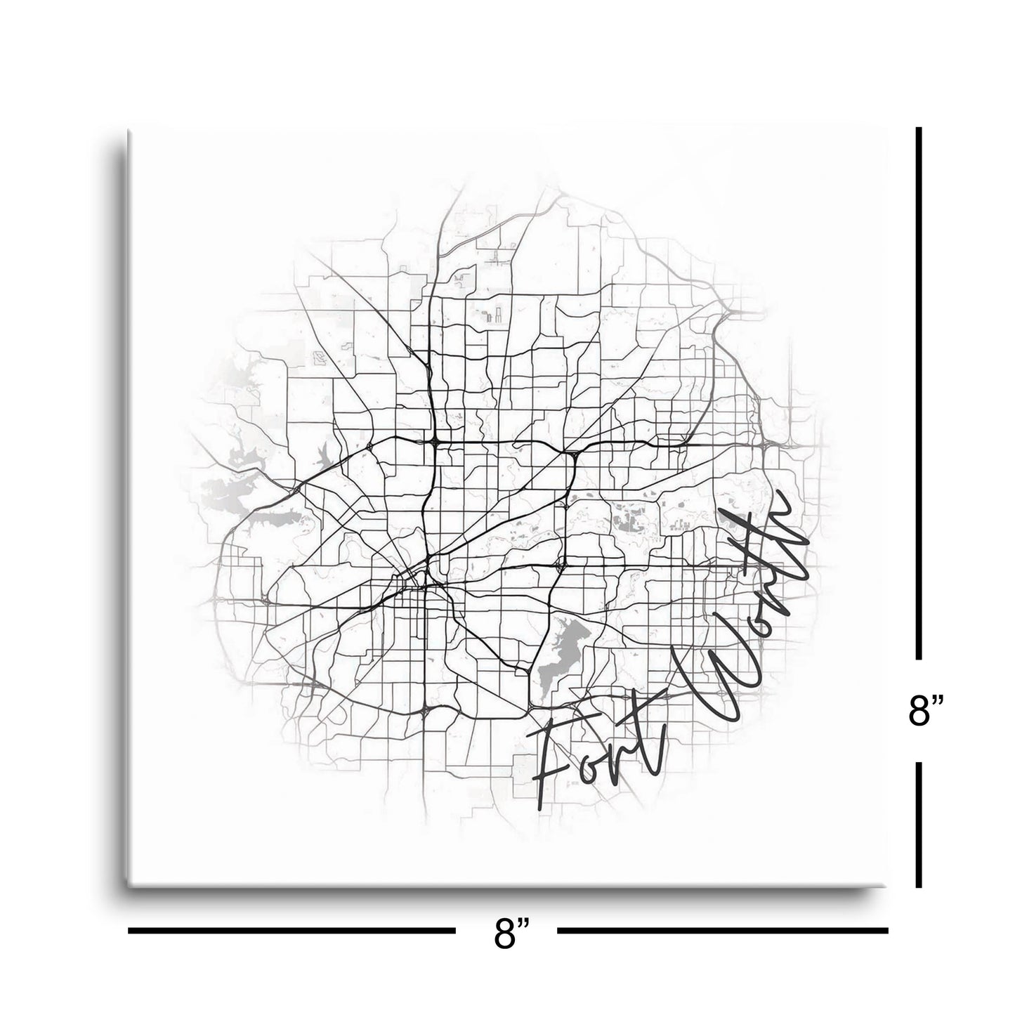 Minimalistic B&W Texas Fort Worth Circle Map | Hi-Def Glass Art | Eaches | Min 2