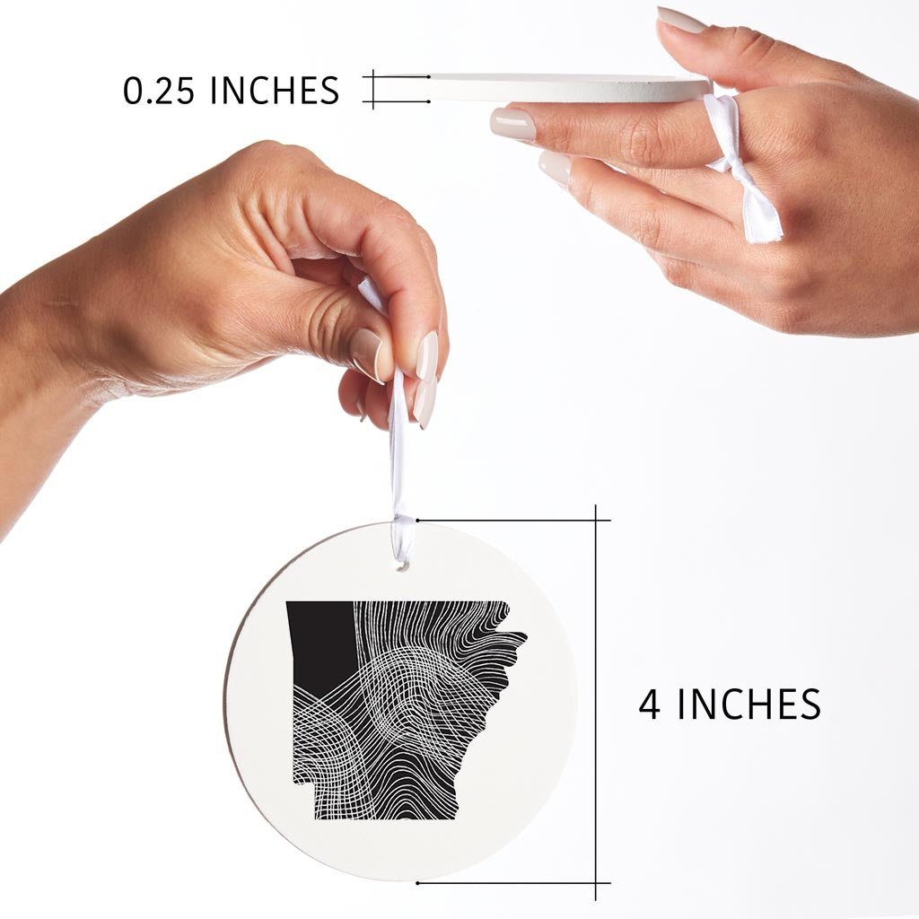 B&W Minimalist Arkansas Fluid Lines | Wood Ornament | Eaches | Min 6