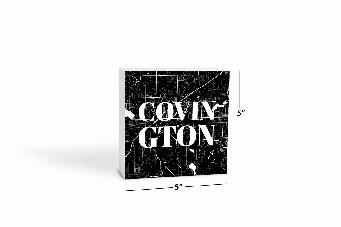 Minimalistic B&W Washington Covington Map | Wood Block | Eaches | Min 4