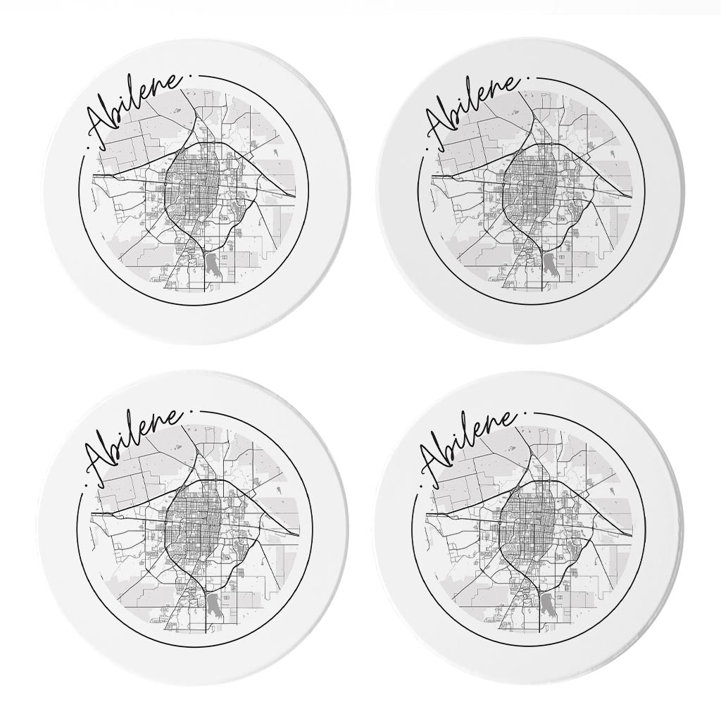 Minimalist B&W Texas Abilene Circle Map | Absorbent Coasters | Set of 4 | Min 2
