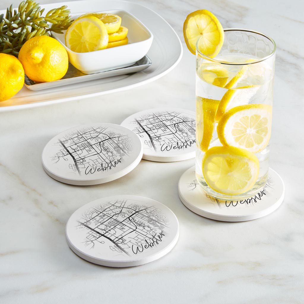 Minimalistic B&W Texas Webster Circle Map | Absorbent Coasters | Set of 4 | Min 2