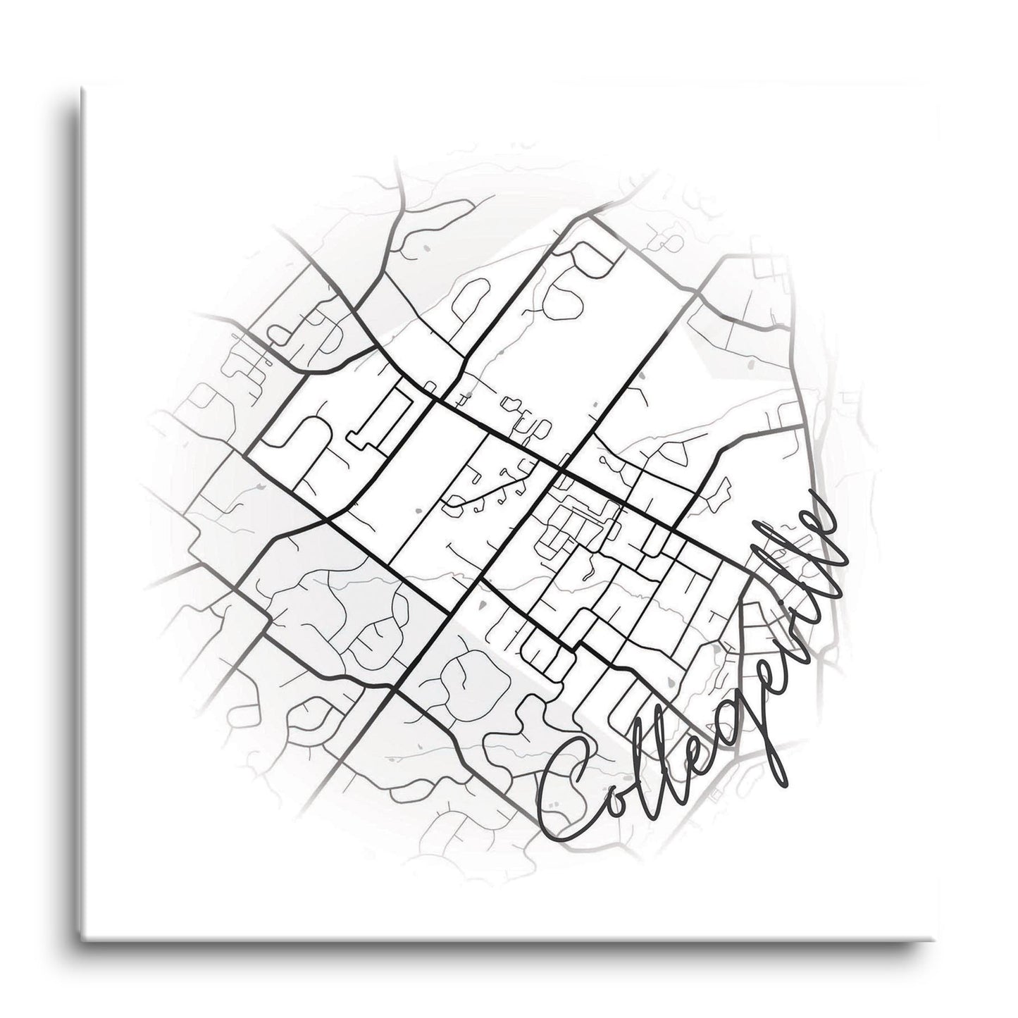 Minimalistic B&W Pennsylvania Collegeville Circle Map | Hi-Def Glass Art | Eaches | Min 1