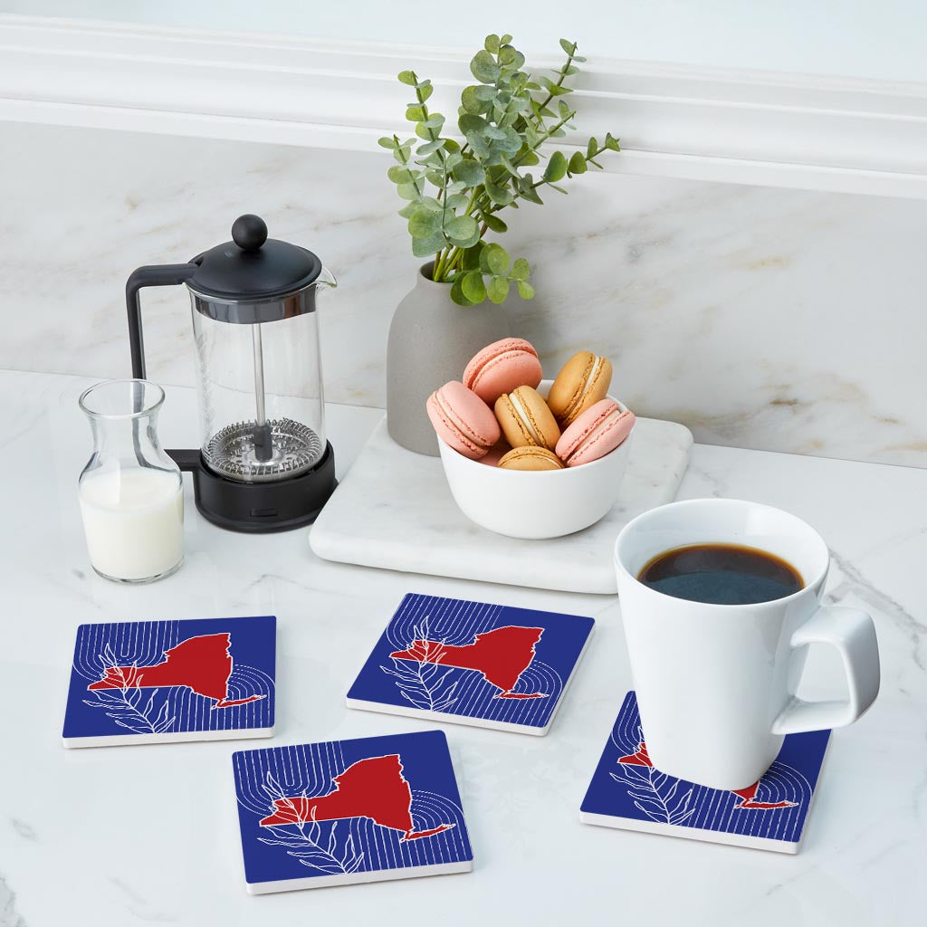 Red White And Blue New York State Retro Thin Lines | Absorbent Coasters | Set of 4 | Min 2