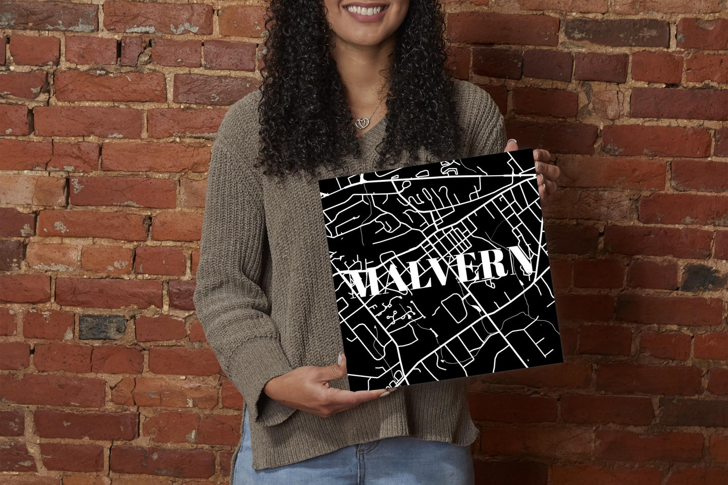 Minimalistic B&W Pennsylvania Malvern Map | Wood Sign | Eaches | Min 2