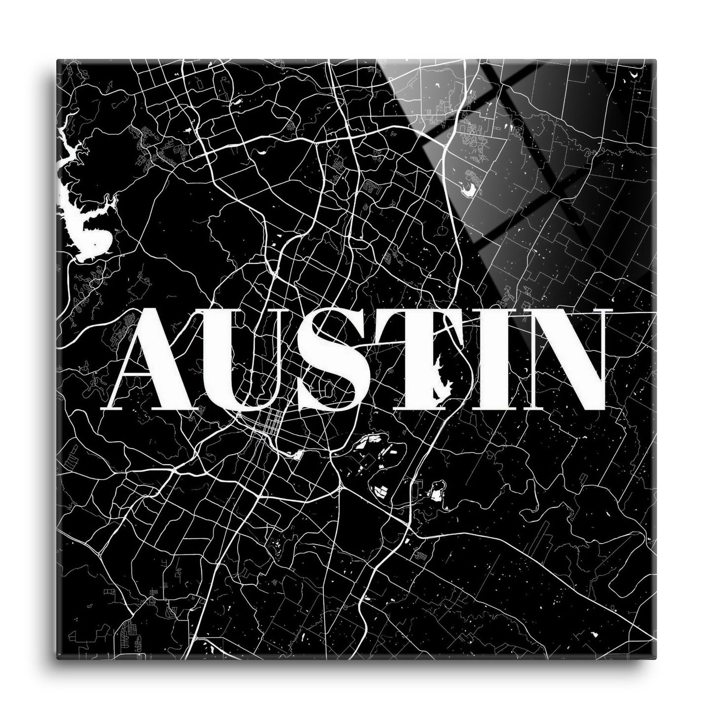 Minimalistic B&W Texas Austin Map | Hi-Def Glass Art | Eaches | Min 1