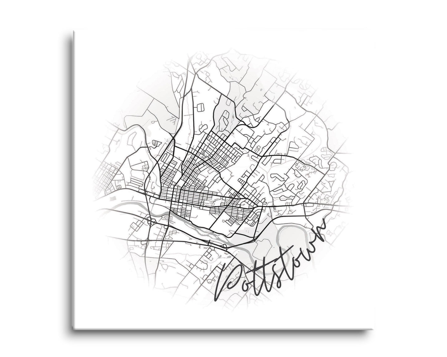 Minimalistic B&W Pennsylvania Pottstown Circle Map | Hi-Def Glass Art | Eaches | Min 2