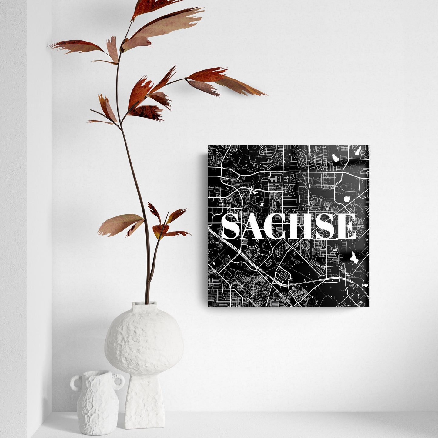 Minimalistic B&W Texas Sachse Map | Hi-Def Glass Art | Eaches | Min 2