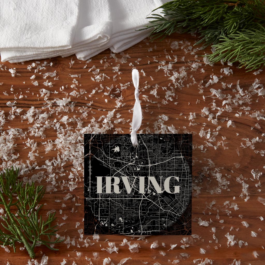 Minimalistic B&W Texas Irving Map | Wood Ornament | Eaches | Min 6