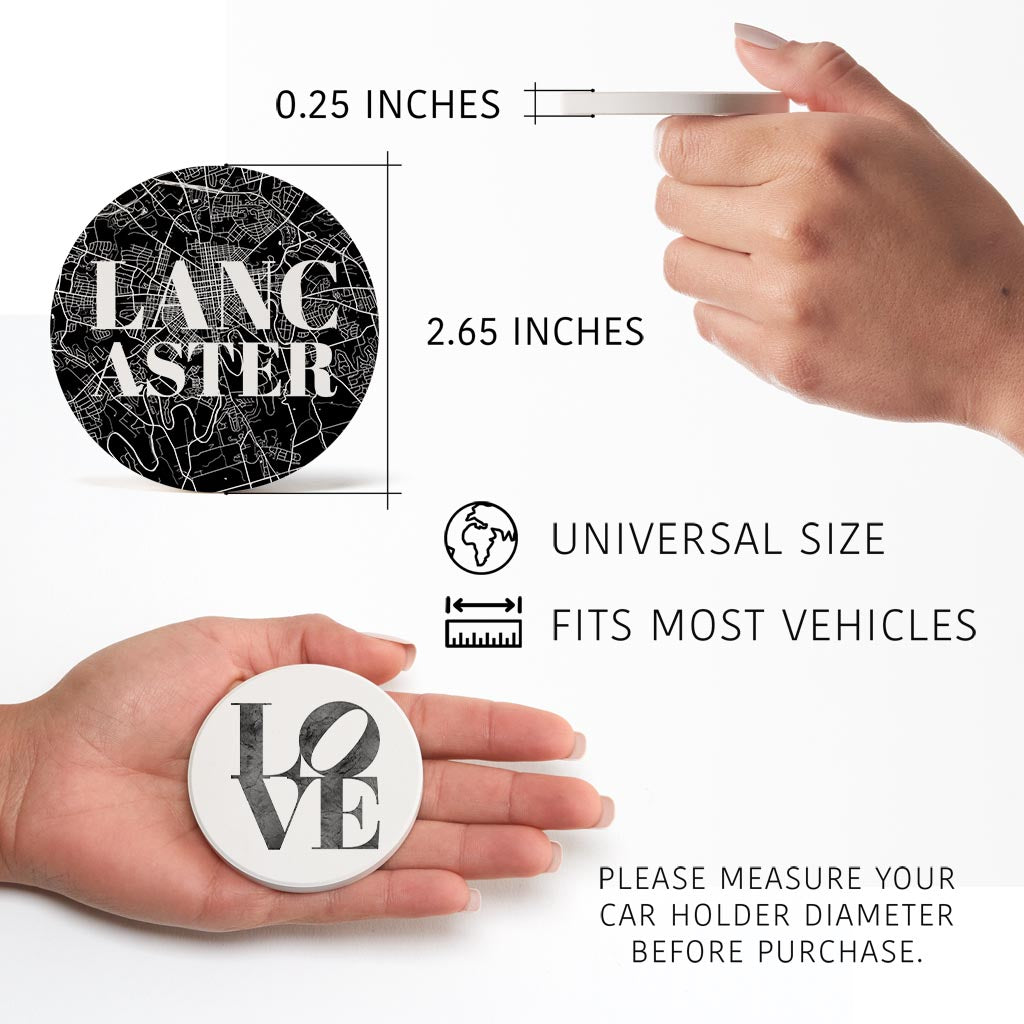 Minimalistic B&W Pennsylvania Lancaster Map Love| Absorbent Car Coasters | Set of 2 | Min 4