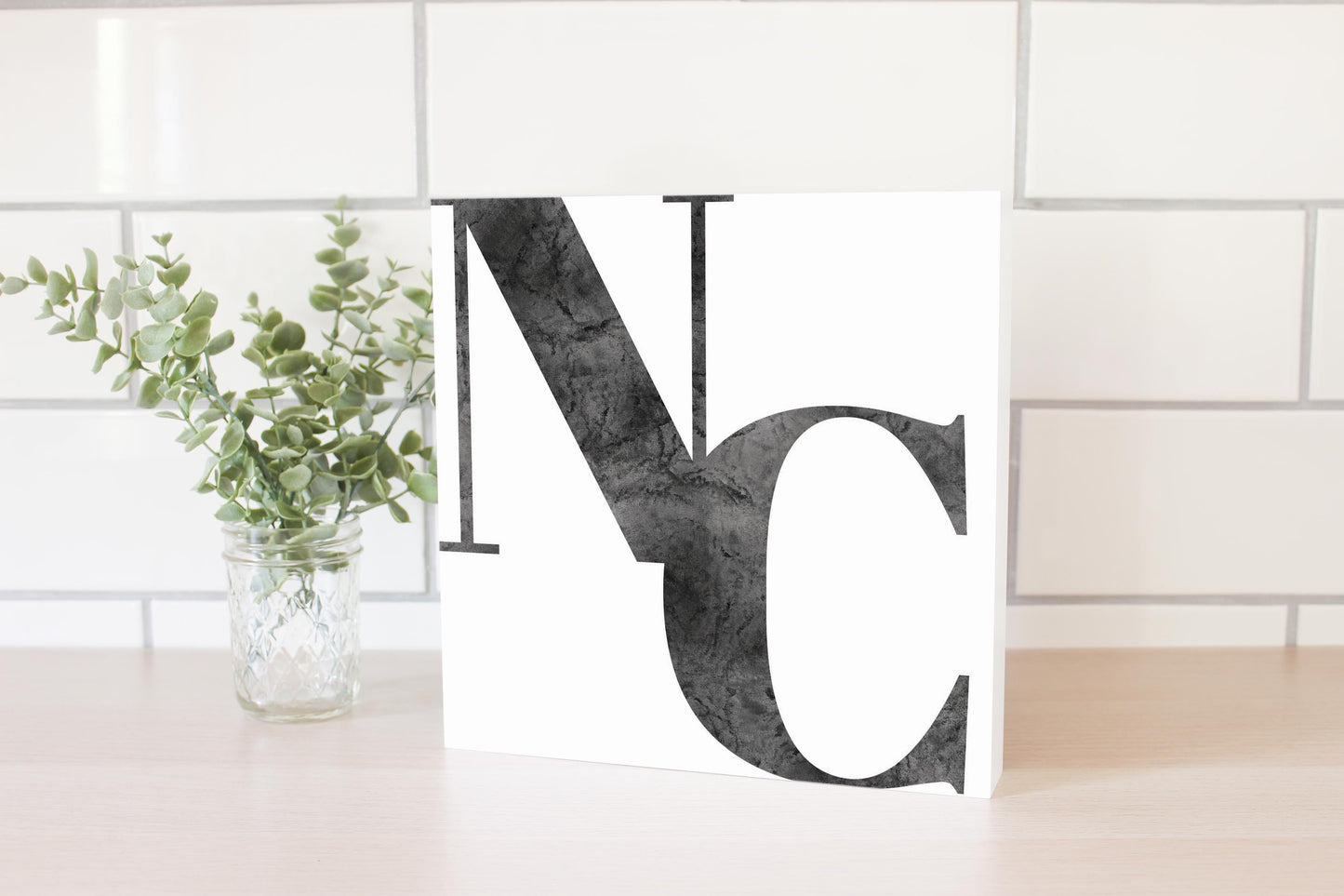 Minimalistic B&W North Carolina White Initials | Wood Block | Eaches | Min 2